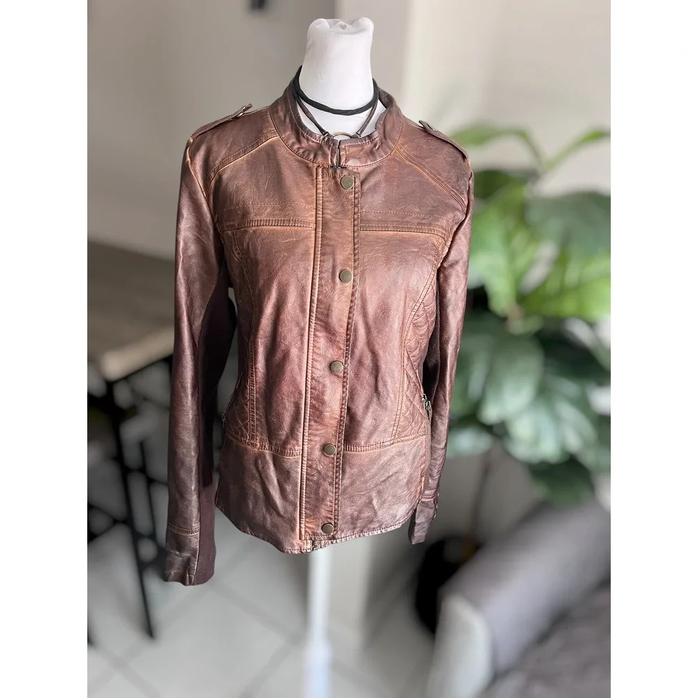 Maurices Size L Faux Leather Moto Jacket